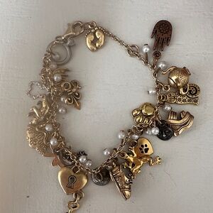 90s Gold Charm Bracelet with Pearls